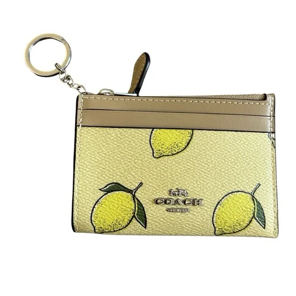 Coach Mini Skinny ID Card Case Wallet Keychain in Lemon Print - Picture 1 of 7